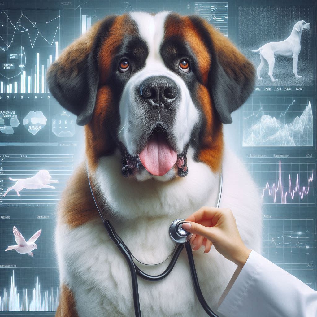 una imagen realista que combine estadística y la salud de los perros con un san bernardo